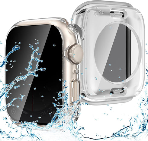 Goton 2 in 1 Waterproof Apple Watch Case for Series 9 8 7, 45mm Anti-Spy Glass Front & Clear Back Bumper.