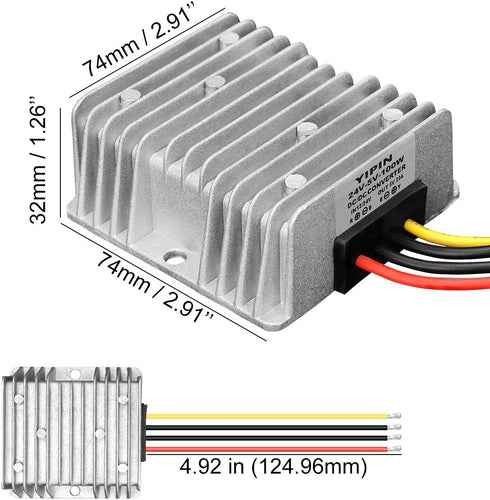 DC Voltage Regulator Buck Converter Waterproof Module, 12V 24V to 5V, 20A 100W Step-Down Power Supply Transformer