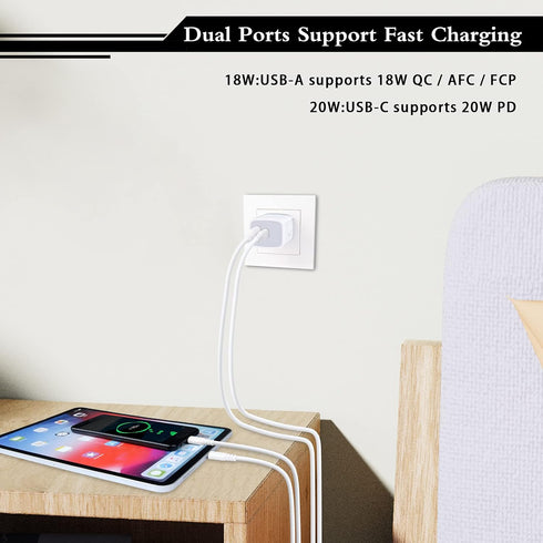 USB C Power Adapter, 3Pack 20W 2 Port PD&QC 3.0 Fast Charging Block Wall Charger for iPhone and Samsung Galaxy
