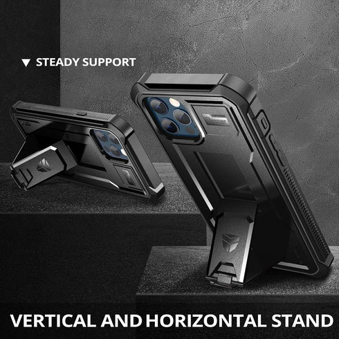 Dexnor for iPhone 12 Pro Max Case, Heavy Duty Military Grade Protection, Built-in Screen Protector, Kickstand, Dark