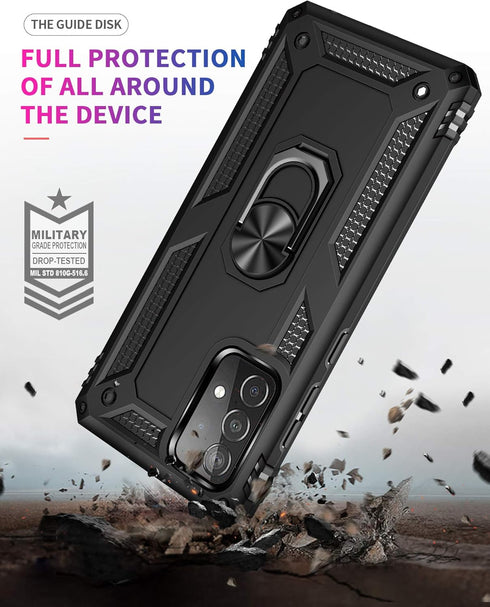 Military Grade Drop Impact Case for Samsung Galaxy A52 5G, 360 Metal Rotating Ring Kickstand Holder Armor Cover (Black)