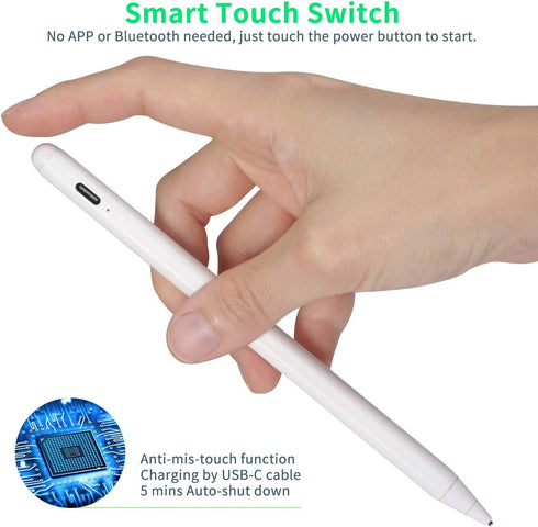 Active Stylus for Samsung Galaxy Tab S9/S9+, Electronic Capacitive Type-C Rechargeable Pencil for Sketching, White