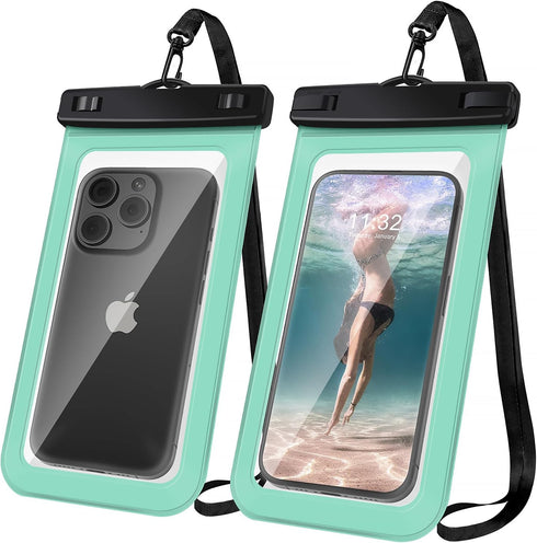 Waterproof Phone Pouch, Universal Case for iPhone 15 14 13 Pro Max XS Plus Samsung Galaxy S22, IPX8 - Green