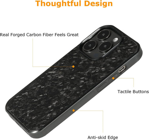 molzar Grip Series Case for iPhone 14 Pro with Real Forged Carbon Fiber, Built-in Metal Plate for Magnetic Mount,