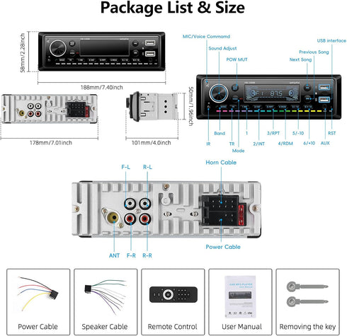 AMprime MP3 Single Din Car Stereo Radio Hands-Free Bluetooth,Car Audio Receivers with Digital LCD Display FM Car Radio