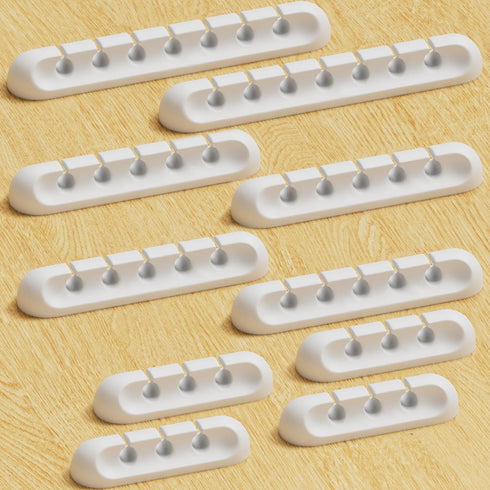 USB Cable Organizer Clips, 10 Packs (3-5-7-Slots) White Self Adhesive Cord Holder for Desk Cable Management