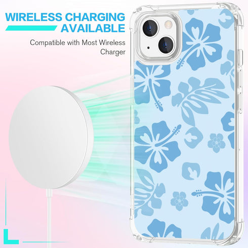 Blue Hibiscus Phone Case for iPhone 13 6.1 Inch, Shockproof TPU Clear Cute Blue Flower Design