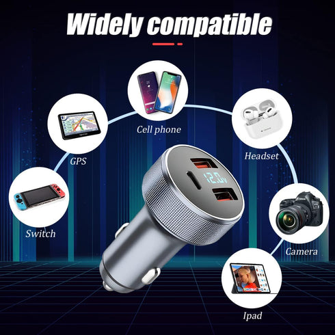 72W Fast Car Charger Adapter, Dual USB Type C with LED Display, QC 3.0 PD Cigarette Lighter Adapter
