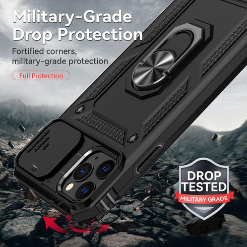 SunStory Military-Grade Case for iPhone 11 Pro Max with HD Screen Protector, Slide Camera Cover & Kickstand, Black
