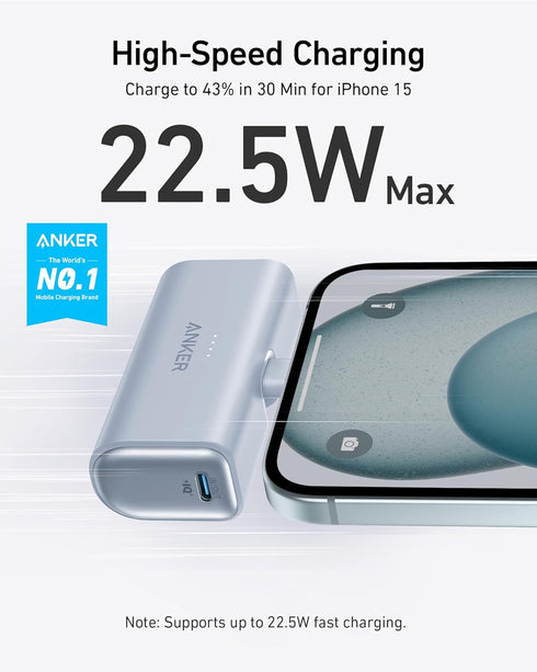 Anker iPhone 16 Portable Charger, Nano Power Bank with Built-in USB C Connector, 5,000mAh, 22.5W for iPhone 16/15 Series
