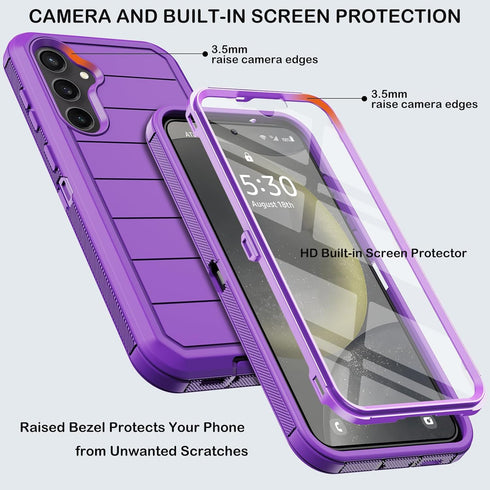 Heavy Duty Shockproof Drop Protection Case for Samsung Galaxy S24 with Belt Clip Holster & Kickstand, Built-in Screen