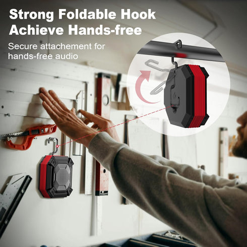 Qozybuds 5.4 45H IPX6 Bluetooth Jobsite Speaker with Magnet and Hook, Working Time Waterproof Speaker Plays Audio