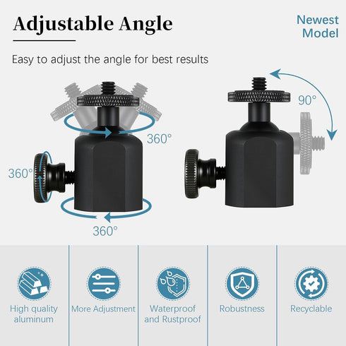 Folgtek 360 1/4 inch 10lbs, (1) Mini Ball Heads Universal Tripod Ball Head Camera Screw Mount, Degrees Rotatable Tilt