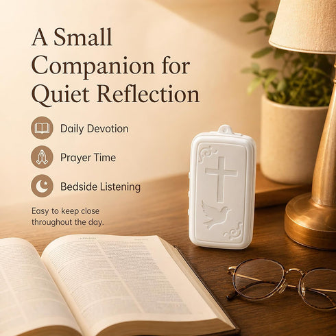 AHEHOLY Mini Bible Player with Selected KJV Scriptures, Psalms, Prayers & Hymns, Key-Sized Rechargeable Christian Gift