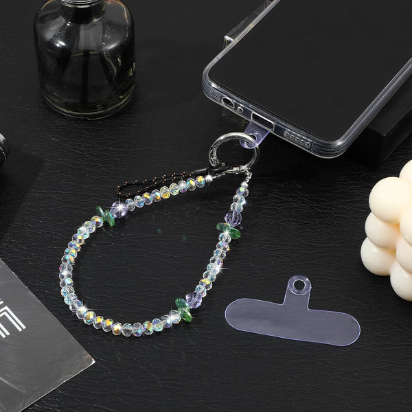 WJIAAA Colorful Crystal Phone Wrist Strap Beaded,Cell Phone Charm Chain with Tether Tab