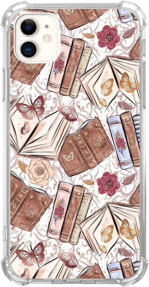 Aesthetic Butterfly Book Phone Case for iPhone 11, Vintage Brown Trendy Cool Girl Boy Silicone Shockproof TPU Bumper