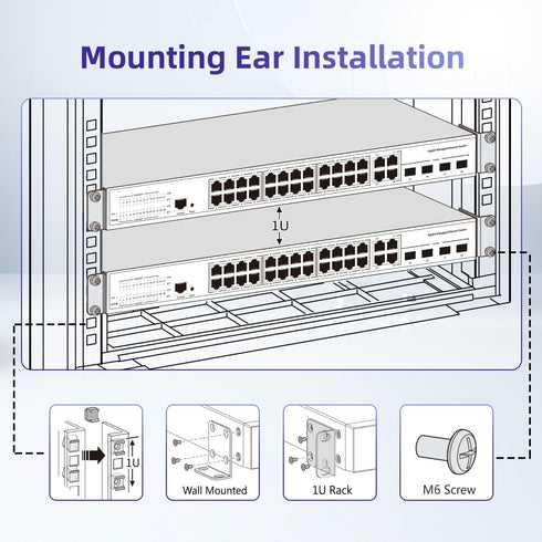 Universal 1U Rack Mount Kit with Adjustable Holes Distance, Compatible with Cisco, NETGEAR, Dell, D-Link, Linksys,