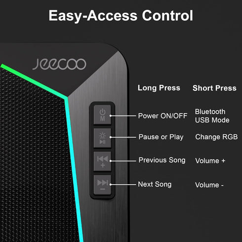 Jeecoo M30 Bluetooth Computer Speakers, PC Gaming Speakers for Desktop with Crisp Stereo Sound, Dynamic LED Modes,