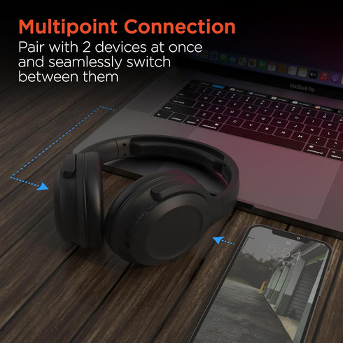 HyperGear Stealth2 ANC Wireless Bluetooth Noise Cancelling Headphones, Over-Ear with Deep Bass - Black