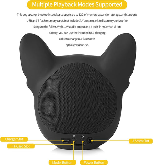 Gugxiom Dog Bluetooth Speaker, BT 5.0 Wireless Speaker, 32G Output Power Rechargeable Dog Speaker for Parties