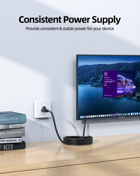 Superer 5 3 ft Prong AC Power Cord Universal Black Power Cable for Monitor, TV, Computer, Printer, PSU, and More