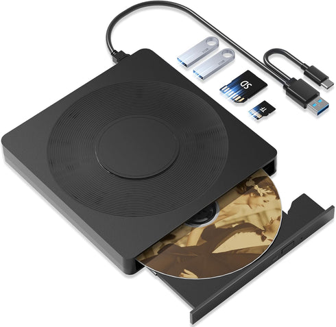 Wbacon 5 in 1 External DVD Player For Laptop with LightScribe DVD Burner