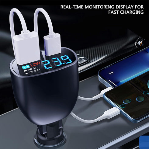 USB C Car Charger with Voltage Display, 20W PD Fast Car Charger & USB 5V 2.4A Adapter, Car Voltmeter Battery Monitor