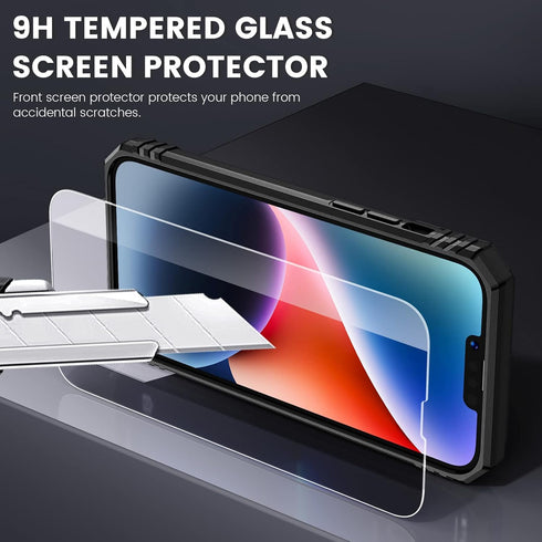 Maxdara iPhone 14/13 Case, Black - 360° Rotating Ring Kickstand, Slide Camera Cover & Glass Screen Protector, 6.1"