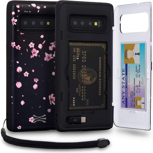 TORU CX PRO Case for Galaxy S10 Plus, Slim Protective Cover with Card Holder, Hidden Wallet Flip Slot, Flowers