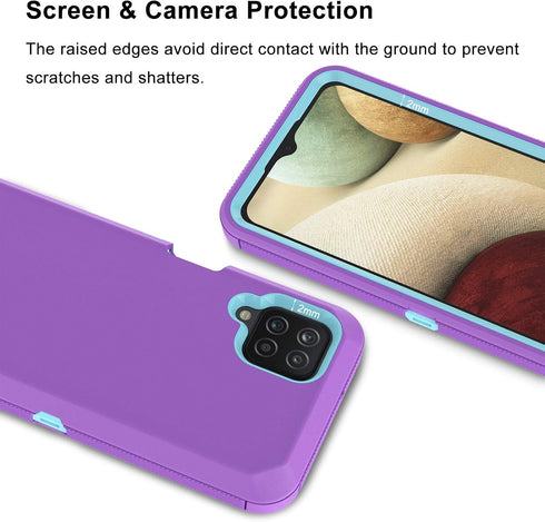 Heavy Duty Armor Case for Samsung Galaxy A12 6.5", Rugged Shockproof Dual Layer Hybrid Cover with Silicone Bumper,