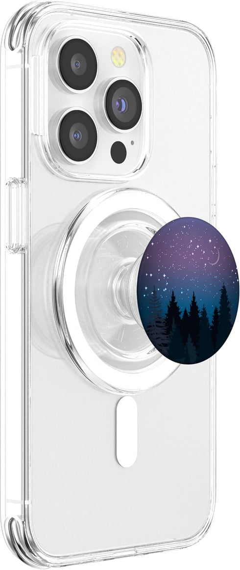 Blue Purple Galaxy Moon and Stars Forest PopSockets PopGrip for Girls and Boys, Black