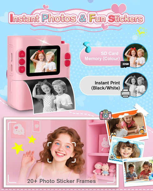 MYSTILUCK 3 4 5 6 7 8 9 10 1080P 32GB Kids Camera Toys for Year Old Girls Boys, Christmas Birthday Gift with HD Digital
