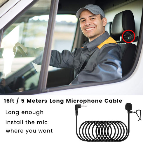 weishan 3.5mm Car Microphone 16ft External Assembly Mic Replacement for Boss JVC Sony Pioneer Vehicle Head Unit Bluetooth Enabled Stereo Radio CD GPS DVD with 2.5mm Adapter