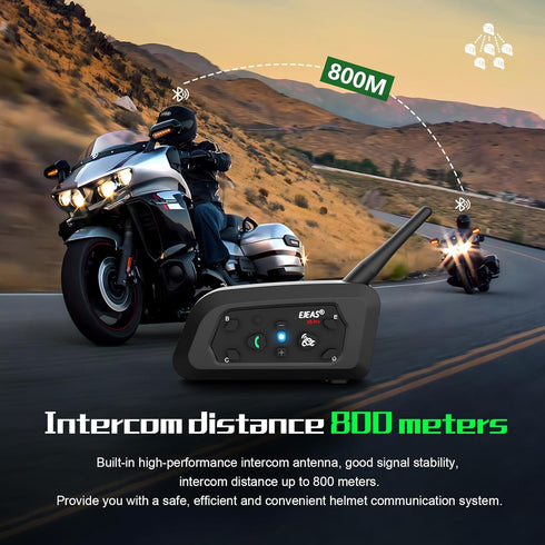 EJEAS Motorcycle Helmet Bluetooth Headset V6 Pro, 2-Way 1200M Intercom Communication System for Motorbike