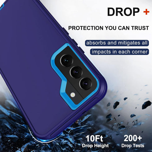 Samsung Galaxy S22 Case with Belt Clip Holster, 2X Screen Protector, Military Grade Heavy Duty Shockproof Cover (Blue)