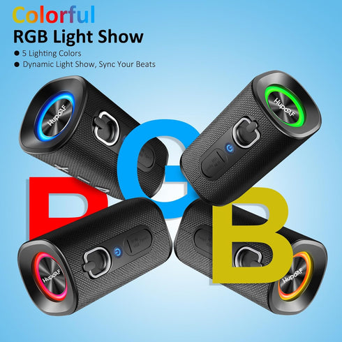 Hupoaf 5.4 2026 20W IP-X7 Bluetooth Speaker, Wireless Bluetooth Speaker with Stereo Deep Bass, HD Call, Colorful RGB
