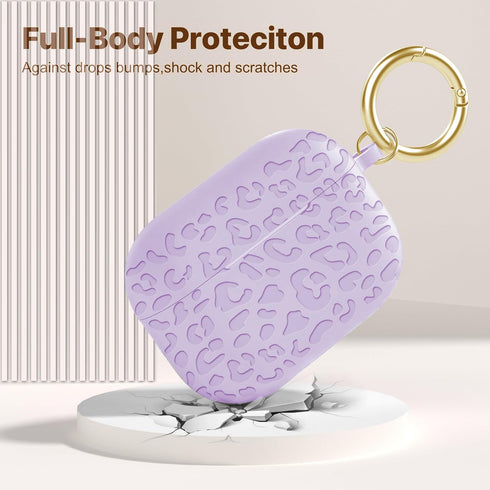 Fashion Engraving Leopard Case Compatible for Airpods Pro 2 Case Cover 2022, Soft Silicone, Front LED Visible, Lavender