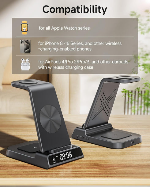 Wireless Charger for iPhone 16, 3 in 1 Charging Station for Apple Watch and AirPods