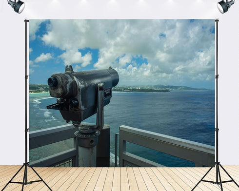 TryKid 7x5ft Ocean Viewfinder Backdrop Blue Sky White Clouds Coastal Landscape Photography Background Beach Themed