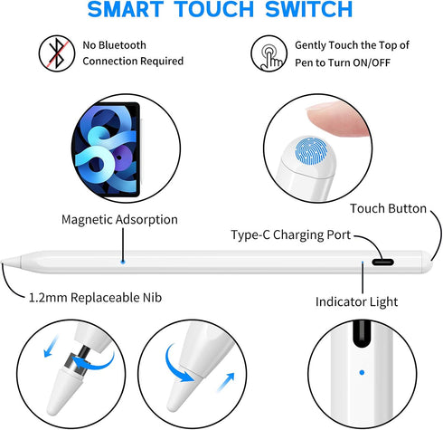 Stylus Pens for Touch Screens - NTHJOYS Active Fine Point Stylus Pencil for iOS/Android, Magnetic Design