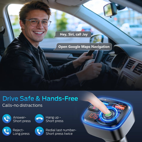 HUNDRUP 5.4 48W MP3 Bluetooth Car Adapter, Wireless FM Transmitter with Deep Bass Player, Fast Charging Bluetooth