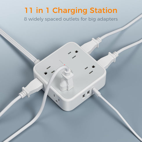 TESSAN Flat Plug Long Extension Cord, 25 Ft, Power Strip with 8 Outlets and 3 USB Ports