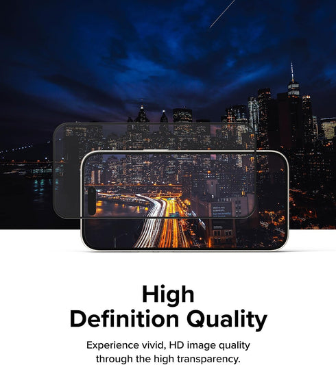 Ringke Full Cover Glass for iPhone 15 - Shatterproof 9H Tempered Glass Screen Protector, Easy Install, Case Friendly.