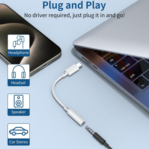 USB C to 3.5mm Headphone Jack Adapter, Type C Aux Audio Dongle for iPhone 15/15 Pro/15 Plus/15 Pro Max, Compatible with