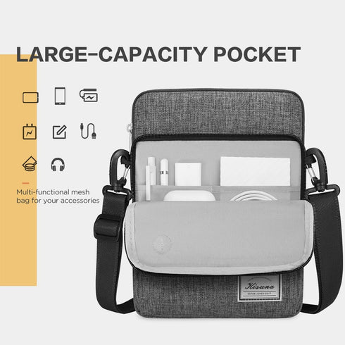 KIZUNA 10 Inch Water Resistant Tablet Sleeve Case, Shoulder Messenger Bag for iPad Pro, Galaxy Tab, Grey
