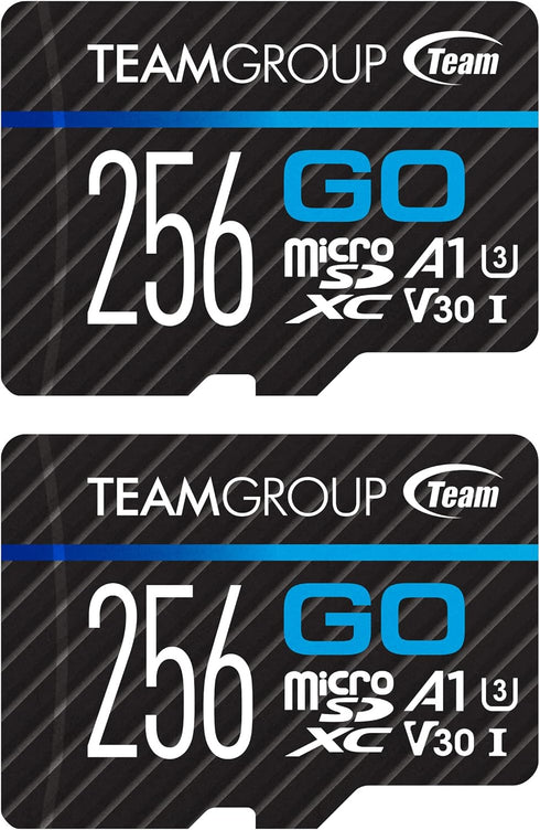 TEAMGROUP GO Card, 256GB x 2 Pack Micro SDXC UHS-I U3 V30 4K for GoPro & Action Cameras, High Speed Flash Memory