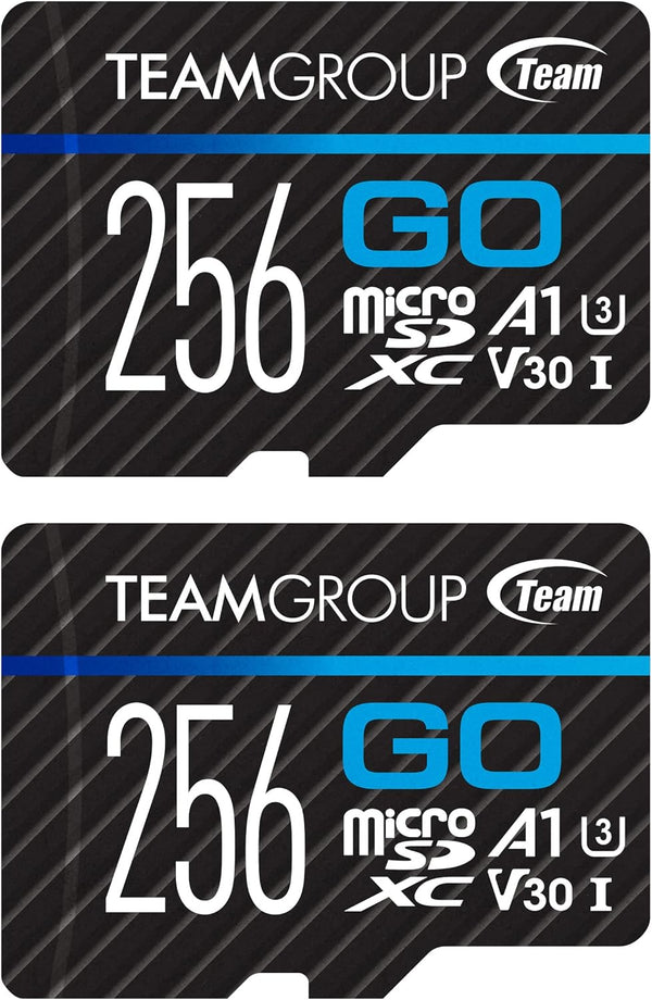 TEAMGROUP GO Card, 256GB x 2 Pack Micro SDXC UHS-I U3 V30 4K for GoPro & Action Cameras, High Speed Flash Memory
