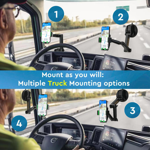 Heavy Duty Phone Mount for Truck, Dashboard Windshield Holder, Suction Cup Phone Mount for Semi Truck, Compatible with