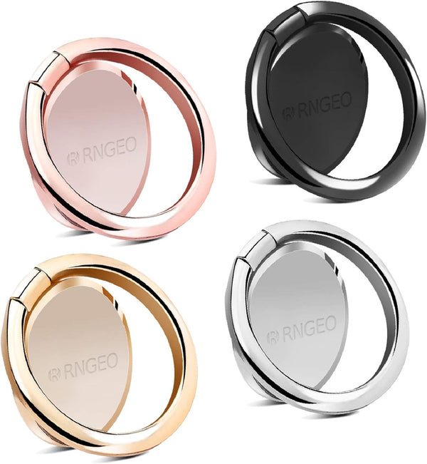 Finger Ring Stands Set, Pack of 4 Universal Thin 360 Degree Rotation Rings, Compatible with iPhone & Android (Rose
