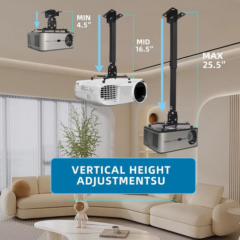 Projector Mount, Universal Ceiling Wall Mount with 25.5-inch Expansion Arm, Height Adjustable for Home and Office